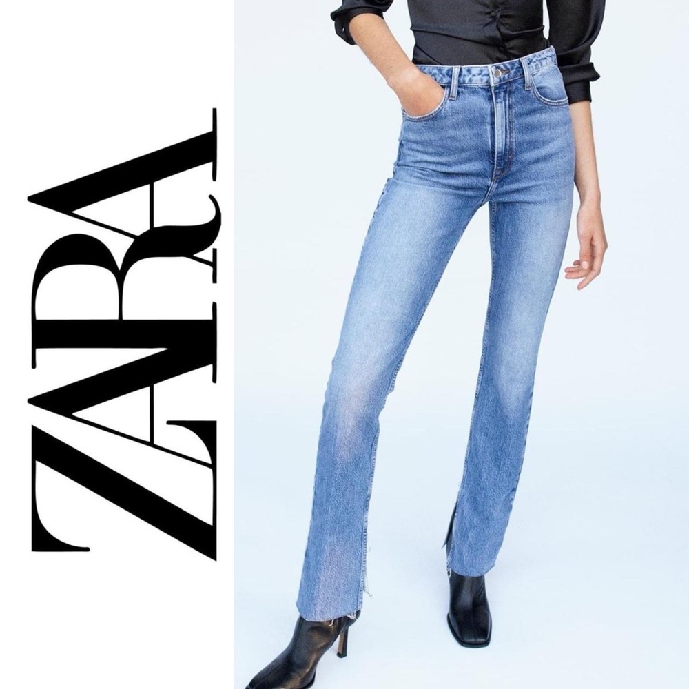 ZARA High Rise Slim Fit Full Length Split Hem Jeans Size 0 NWT